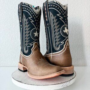 Lane RODEO HOUSTON Mens Brown Cowboy Boots 9.5 Leather Sole Western Square Toe